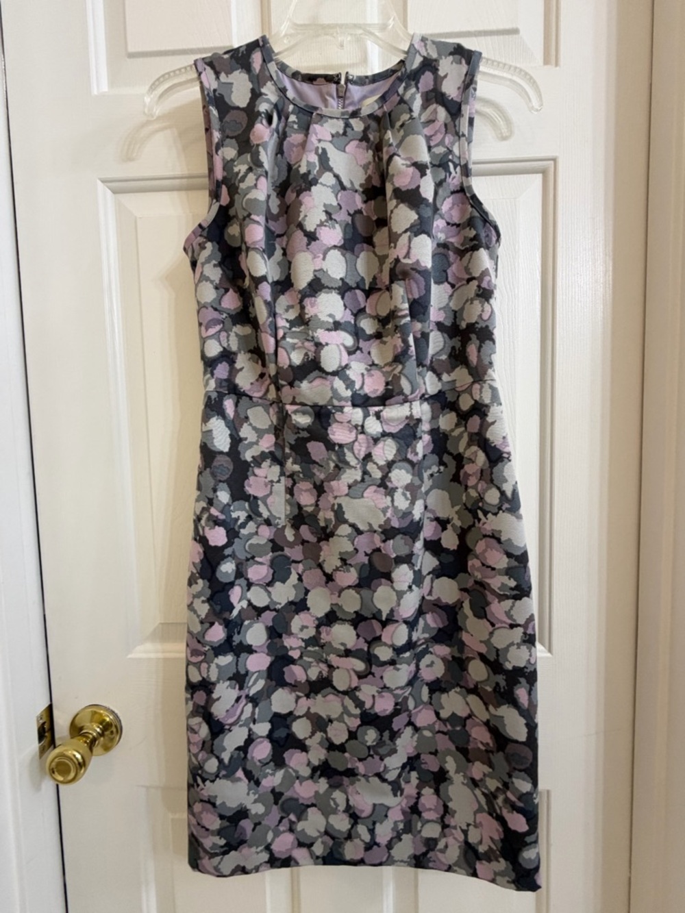 LOFT Sleeveless Midi Sheath Dress in Gray and Pink Floral